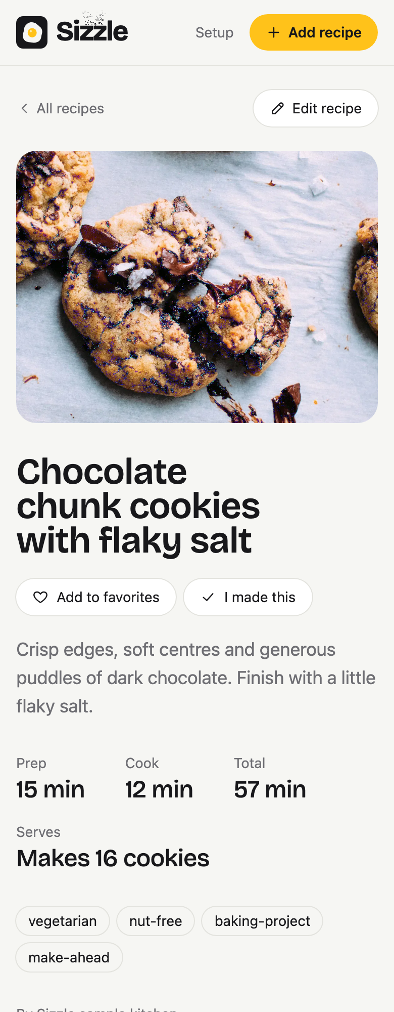 Chocolate chunk cookies with flaky salt in Sizzle.