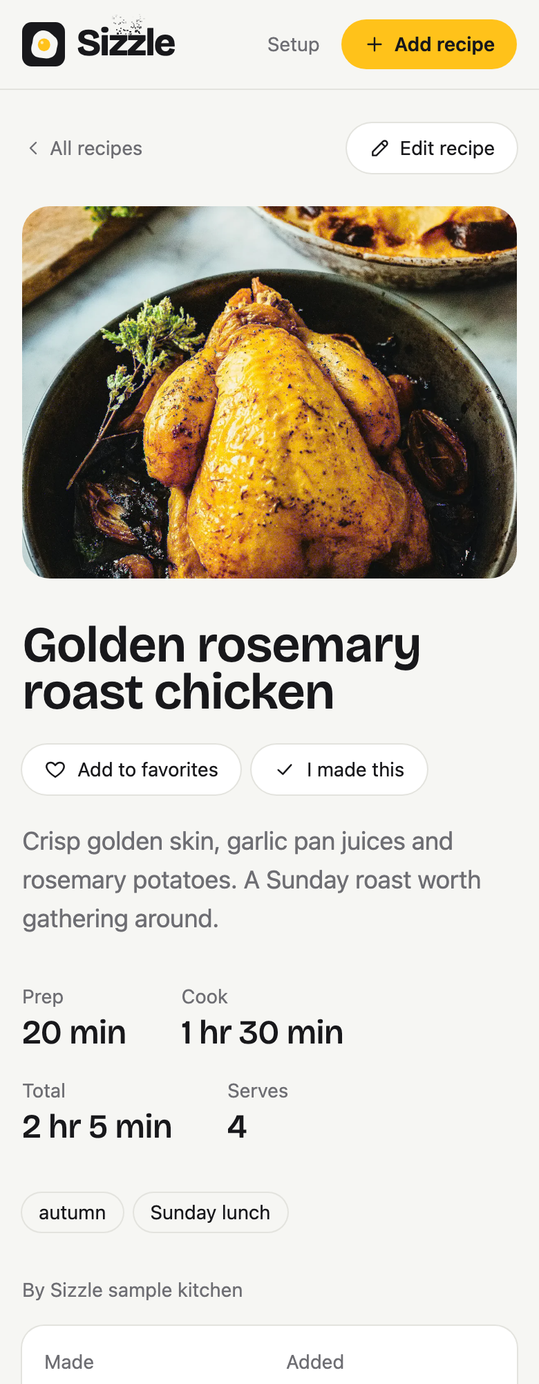 Golden rosemary roast chicken in Sizzle.