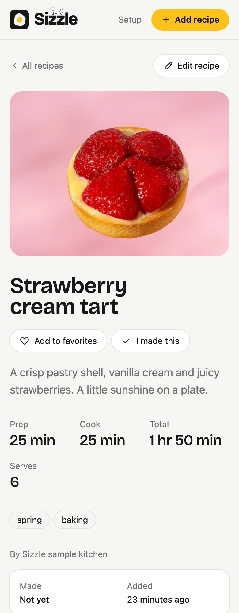 Strawberry cream tart in Sizzle.